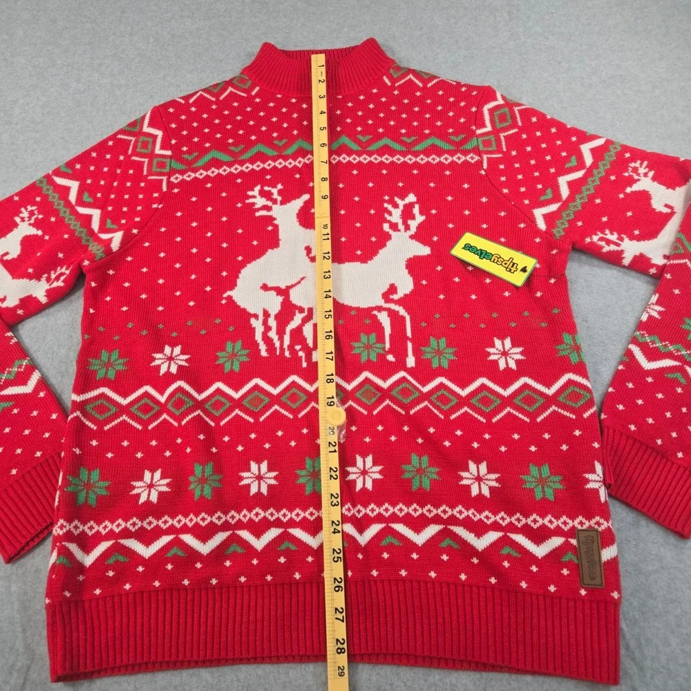 Tipsy Elves Mens Red Reindeer Fair Isle Quarter Zip Christmas Sweater Large NWT
